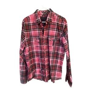 Guess Western plaid dyed distressed button down Large